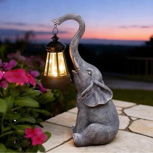 Solar Elephant with Lantern Home Accent
